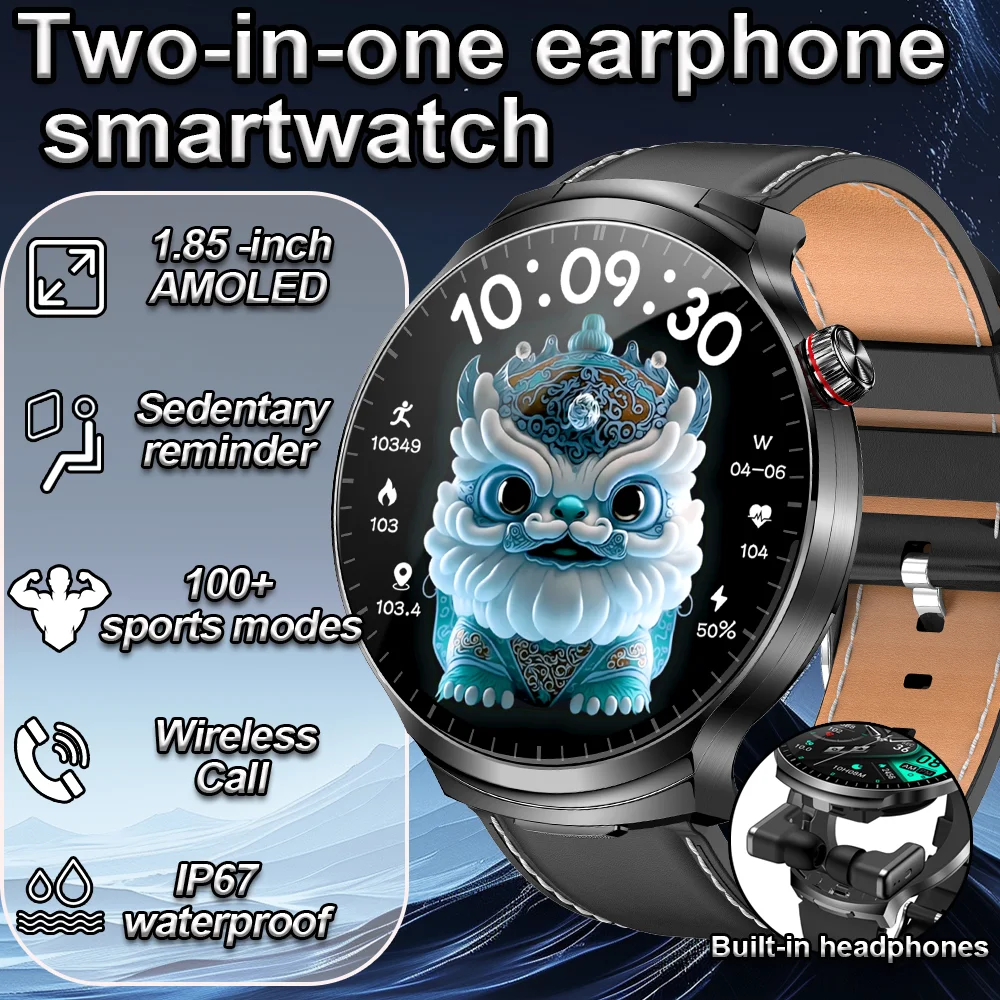 

New from DAORKOW 2025 New TWS 2-In-1 Headset Smart Watch 1.85" Bluetooth Call Men Earphone Smartwatch Heart Rate Health Monitor