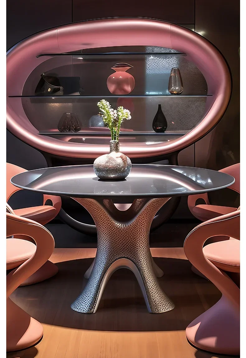 Круглый обеденный стол с художественной эстетикой, современная итальянская легкая роскошная мебель