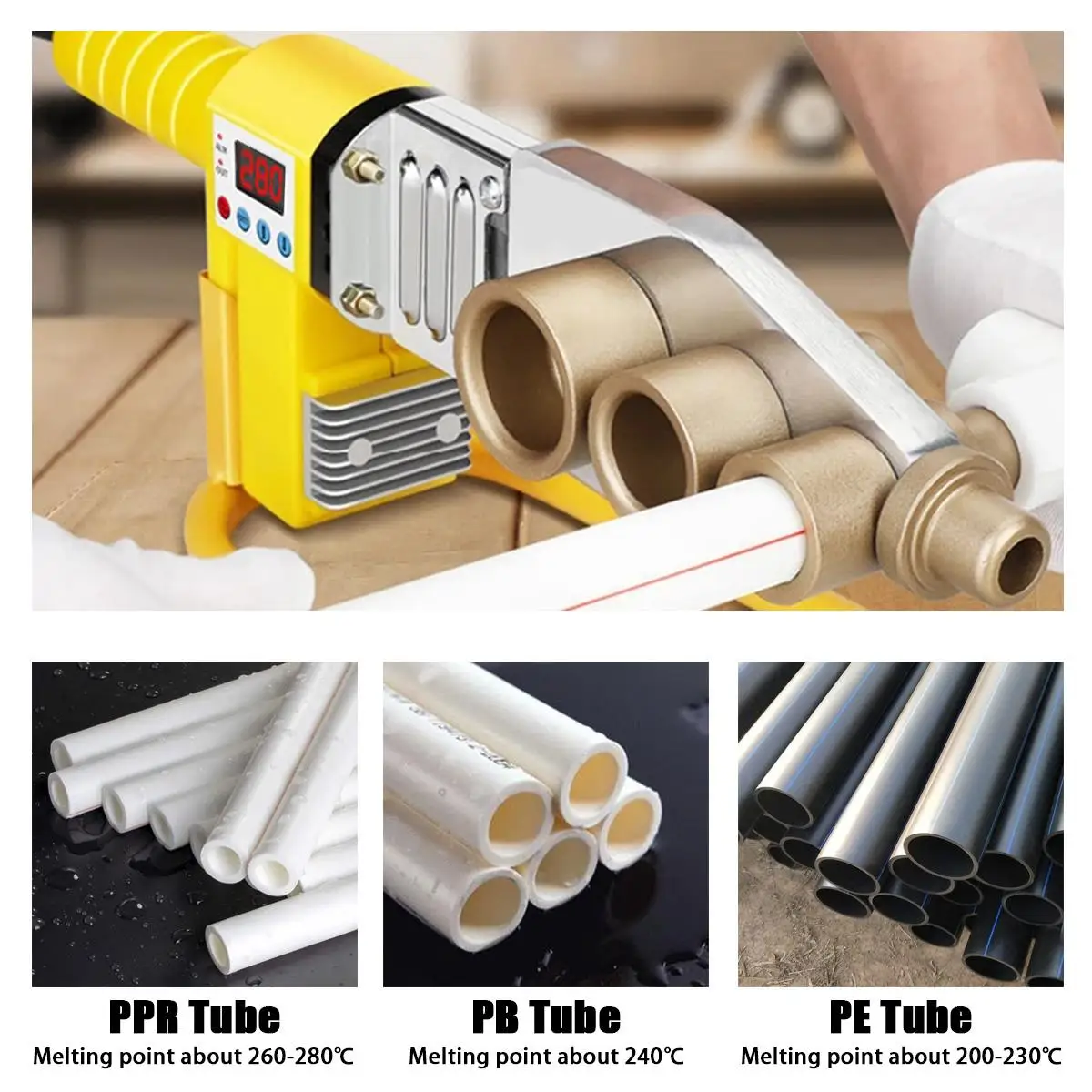 PP/PPR/PB/PE เครื่องเชื่อมท่อท่อความร้อนคอนเทนเนอร์ในครัวเรือนเครื่องเชื่อมหลอดเครื่องเชื่อม Hot Melt เครื่องมือ