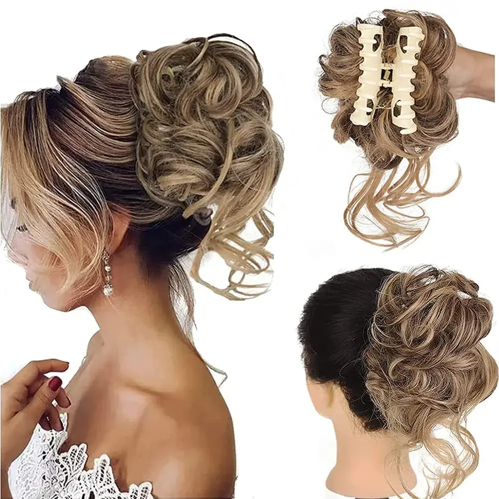 

Synthetic Bun Bun Messy Curls Band Elastic Hair Clip Wig Piece Women Hair Clip Black Brown