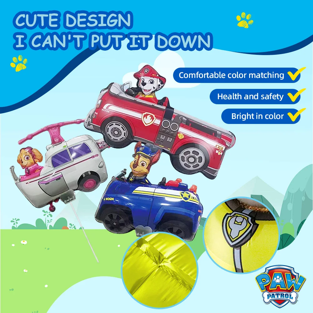 

Paw Patrol Themed Cartoon Balloon Police Cars Fire Engines Dog Designs Children's Birthday Party Decoration Supplies Kids Gift