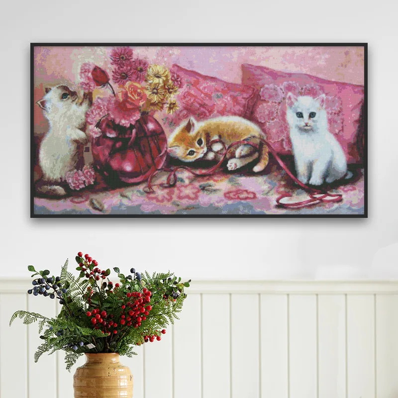 Cross stitch, three kittens living room bedroom cute kitten decorative painting DIY embroidery