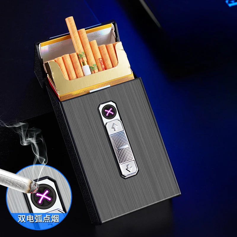 Multi-function Thick Cigarette/extended Thin Cigarette Twenty Pieces Whole Package Dual Arc Rechargeable Cigarette Case Lighter