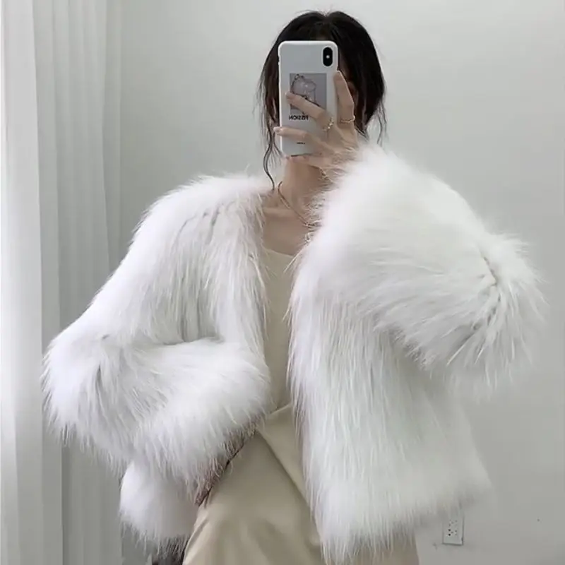 winter fox fur coat female short fall and winter imitation mink velvet whole fur coat fashionable versatile winter coat women