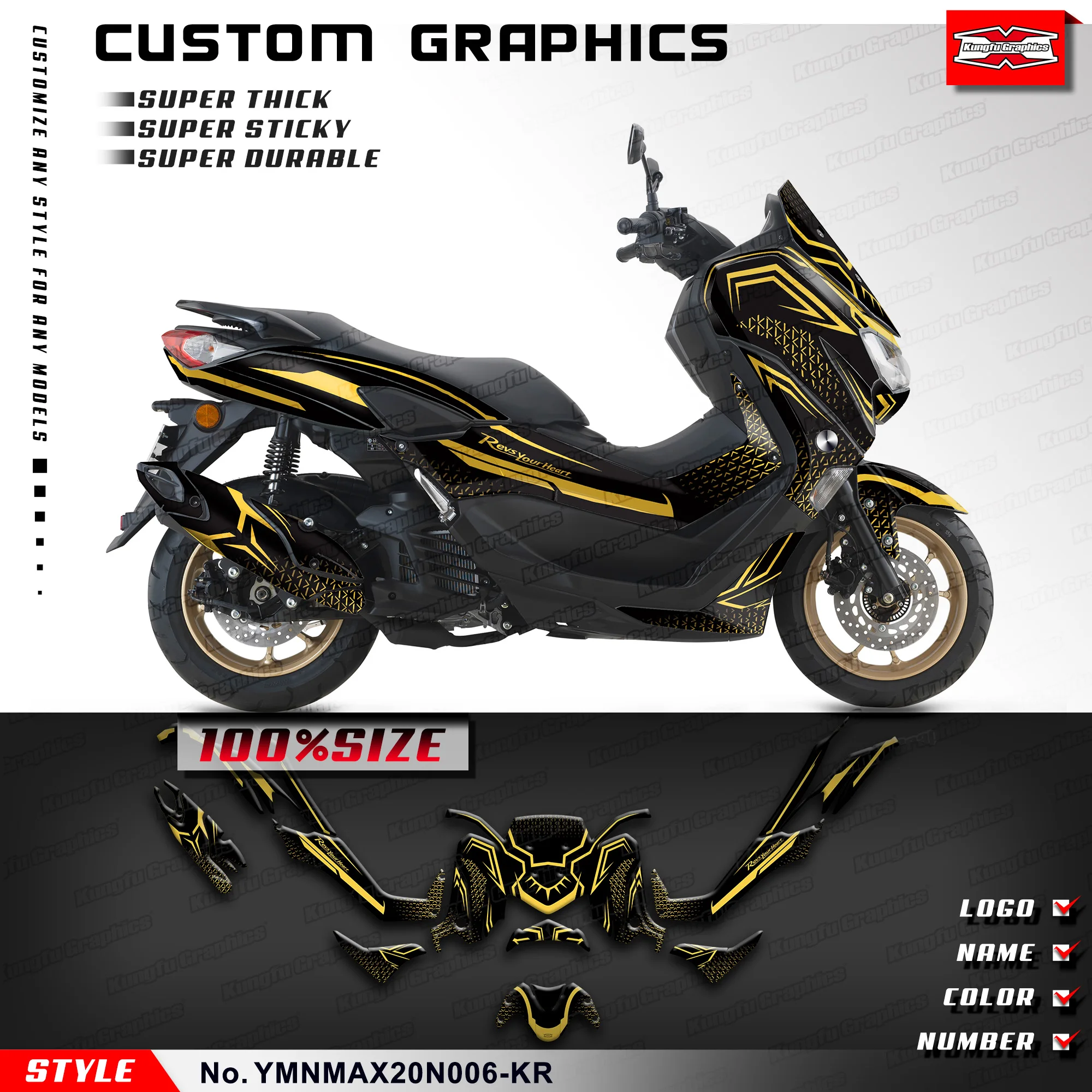 KUNGFU GRAPHICS Custom Motorcycle Stickers Decals Kit for Yamaha NMAX 125 155 NMAX125 NMAX155 2020 2021 2022 2023,Yellow Black