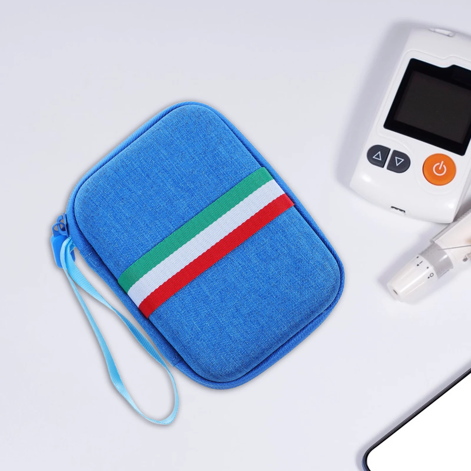 حقيبة تخزين عداد السكر في الدم، حقيبة محمولة مدمجة للأجهزة الصغيرة، مجموعة اختبار طبية للسفر، تصميم بسحاب، أداة سوداء