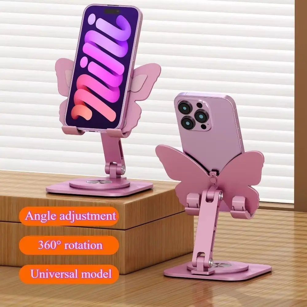 

Aluminum Alloy Mobile Phone Holders Butterfly 360 Degree Rotating Mobile Phone Stand Foldable Adjustable Desktop Stand