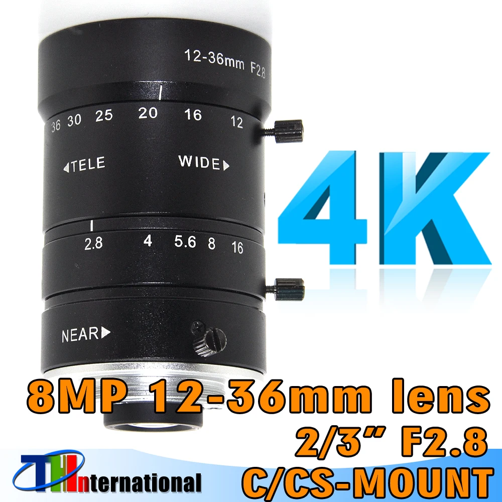8MP 12-36mm Varifocal 2/3 CCTV Lens C-Mount F2.8 Low Distortion Zoom Lens for 4k Surveillance/Machine Vision Cameras