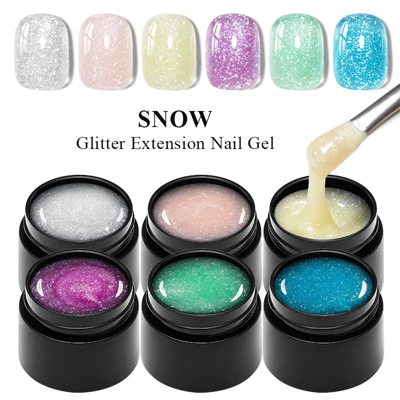 Snow Glitter Extension Gel Nail Polish Construct UV Hard Gel Semi Permanent Acrylic Quick Extension Nail Art UV LED Gel Varnish