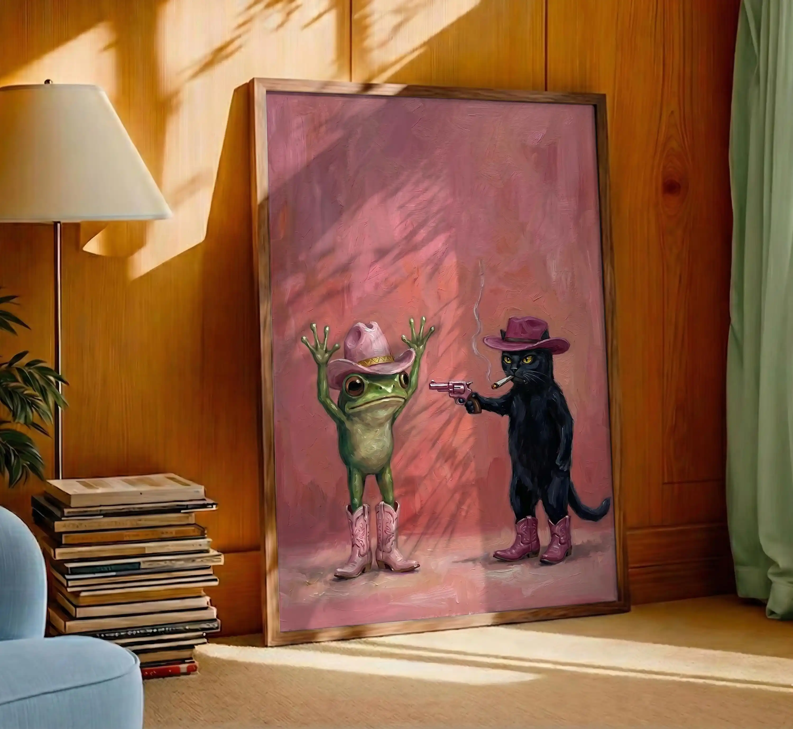 Home Decor Dopamine - Vintage Funny Pink Cowboy Cat &
