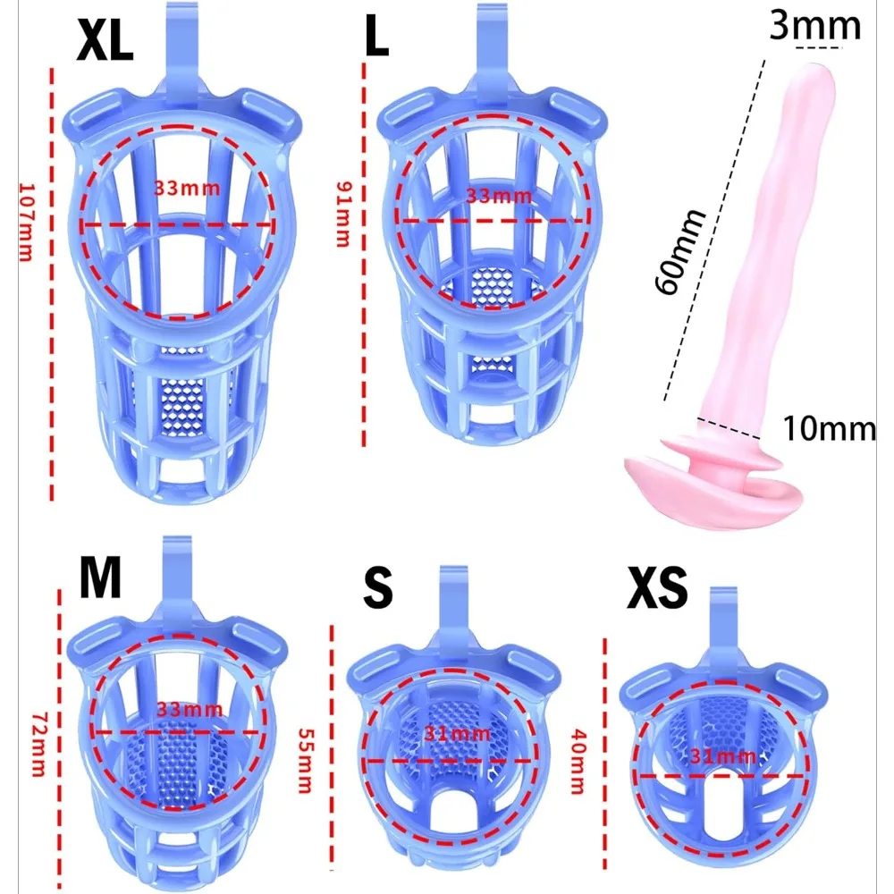 3D Breathable Cage Resin Male Chastity Cage with 5 Cock Rings Urethra Dilator Chastity Belt Penis Bondage Sex Toy for Men Couple
