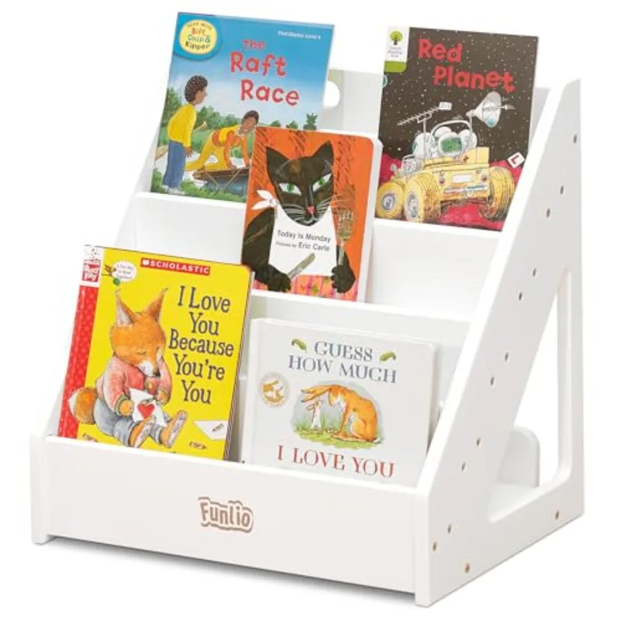 

Montessori Bookshelf for Toddlers 1-5 Years Front-Facing Bookcase with Handle and Anti-Tilting Device Premium Pine Baby Bookshe