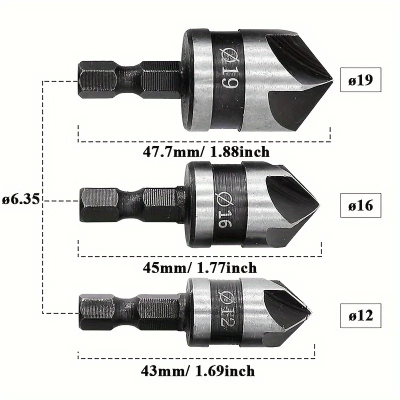 10-Pack Countersink Drill Bit Set With 1 Hex Key Wrench, 7pcs Countersink Drill Bits For Wood, 3pcs Hex Shank Wood Countersink B