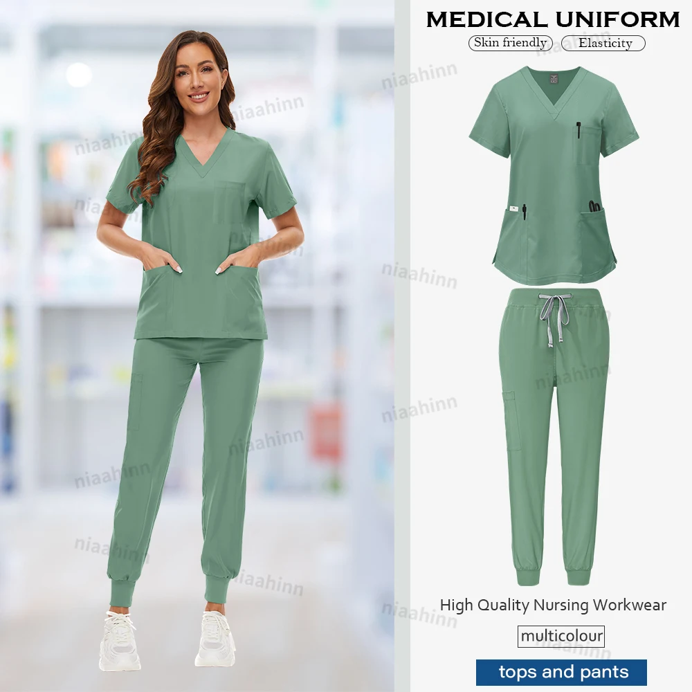 Medizinische Peelings Großhandel Dental Pflege Zubehör Kurzarm Top + Hosen Set OP-Kittel Frauen Atmungsaktive Peeling Spa Uniform – Detail 7