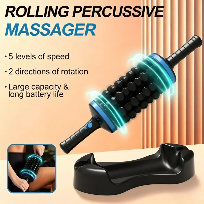 

NEW Cordless 360 Rolling Percussive Massage Roller Rechargeable Vibrating Body Massager Deep Tissue Muscle Relaxer for Back Leg
