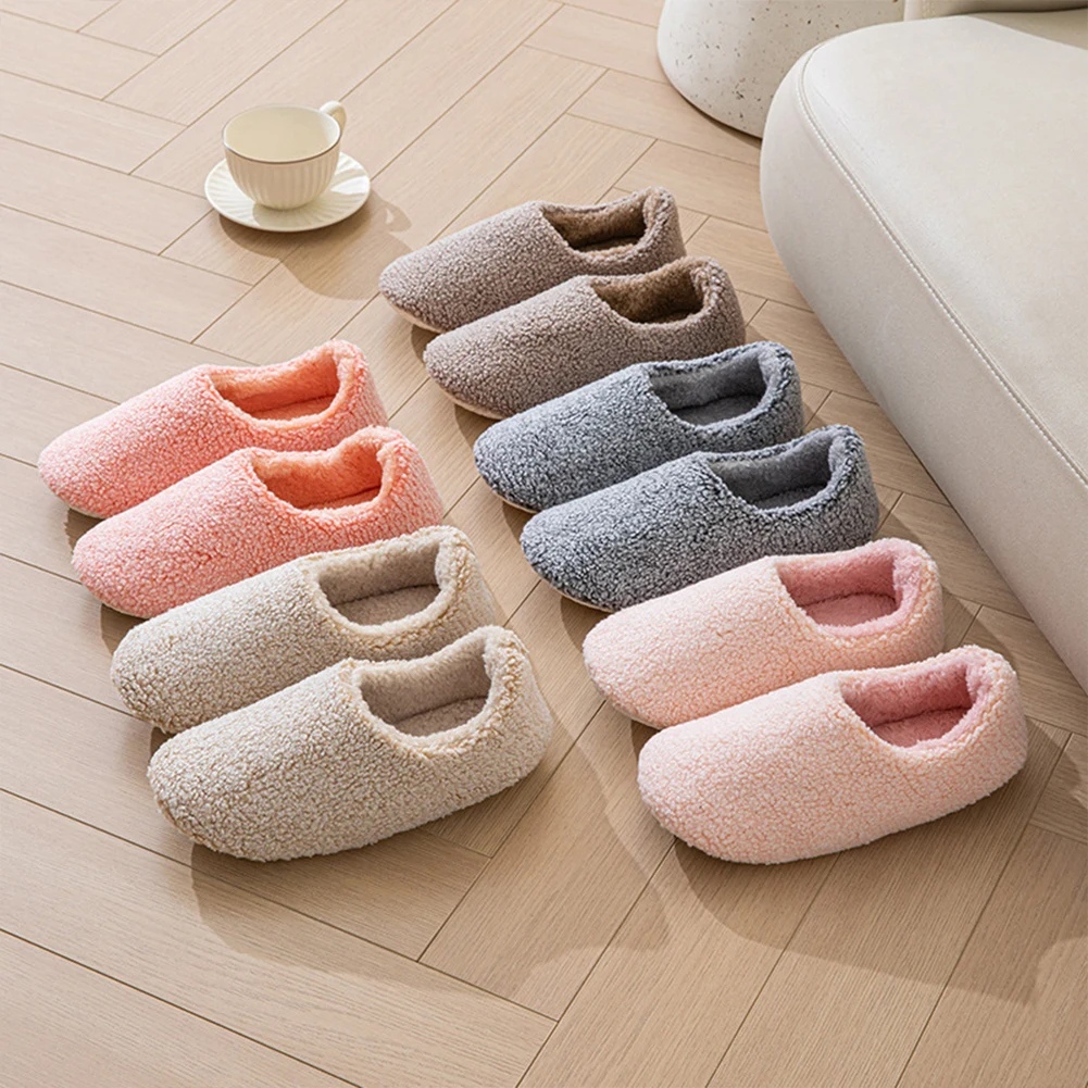 Women Plush Slippers Bedroom House Shoes Comfortable Closed Back Indoor Slippers Fuzzy Home Slippers for Autumn Winter