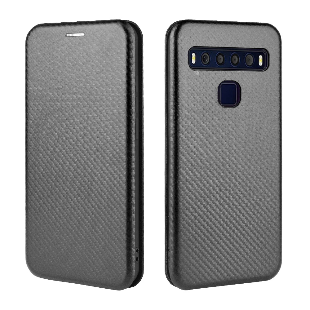 Flip carbon fibre Magnetic Skin Leather Cover For TCL 10 Pro Lite SE 5G UW 10L A3X A3 Card Slot Fall prevention Phone Case