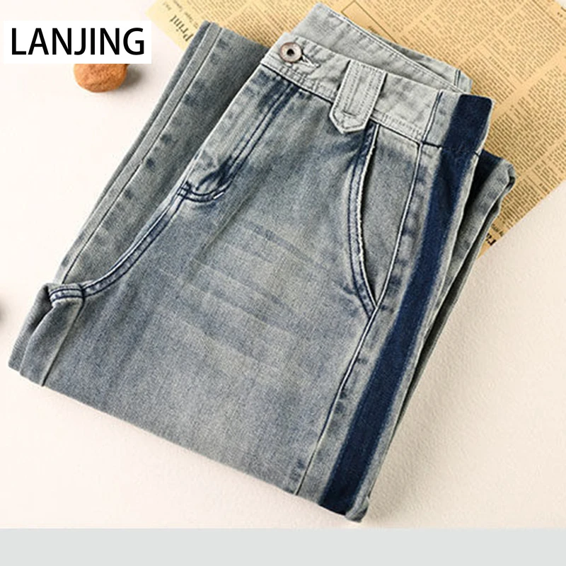 2021 spring autumn loose retro high waist thin denim trousers wide leg pants women\'s tide  baggy jeans women  denim jeans