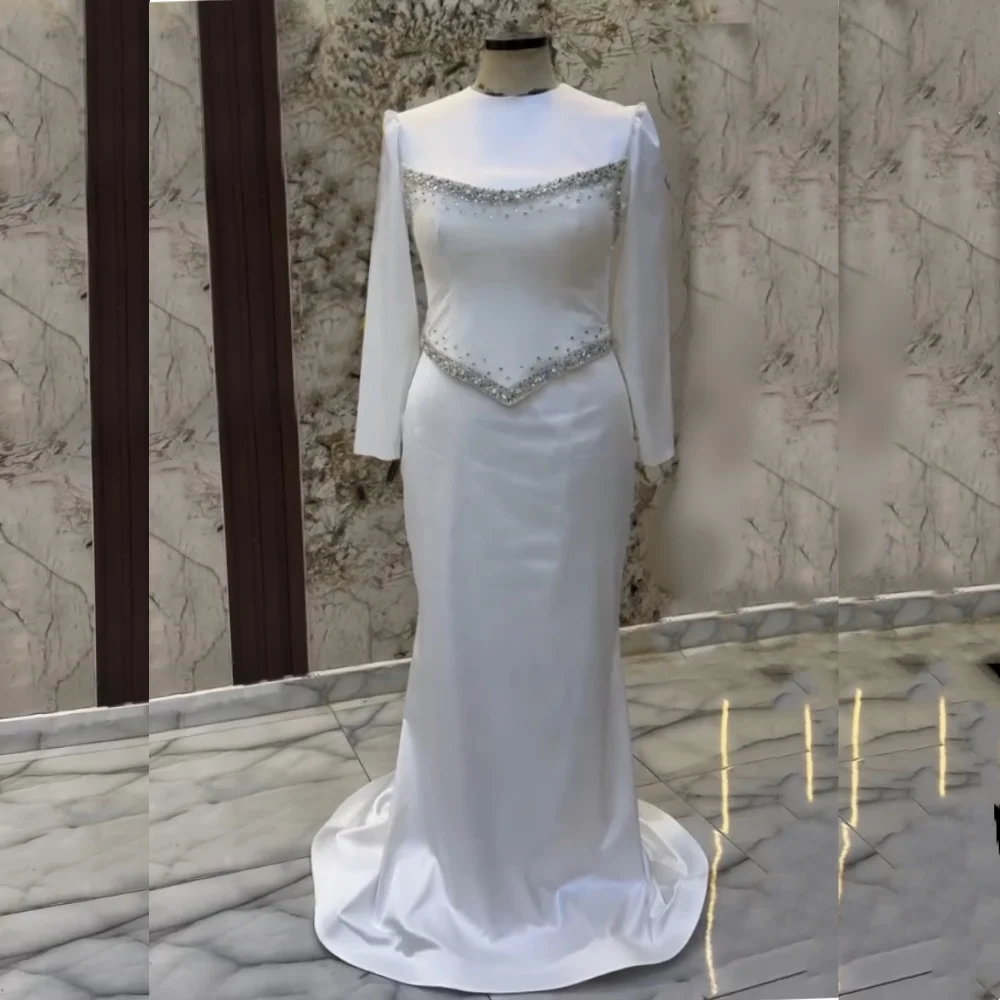 

Вечернее платье по индивидуальному заказу, блестящие классические длинные платья русалки с круглым вырезом, женские элегантные вечерние свадебные платья на заказ