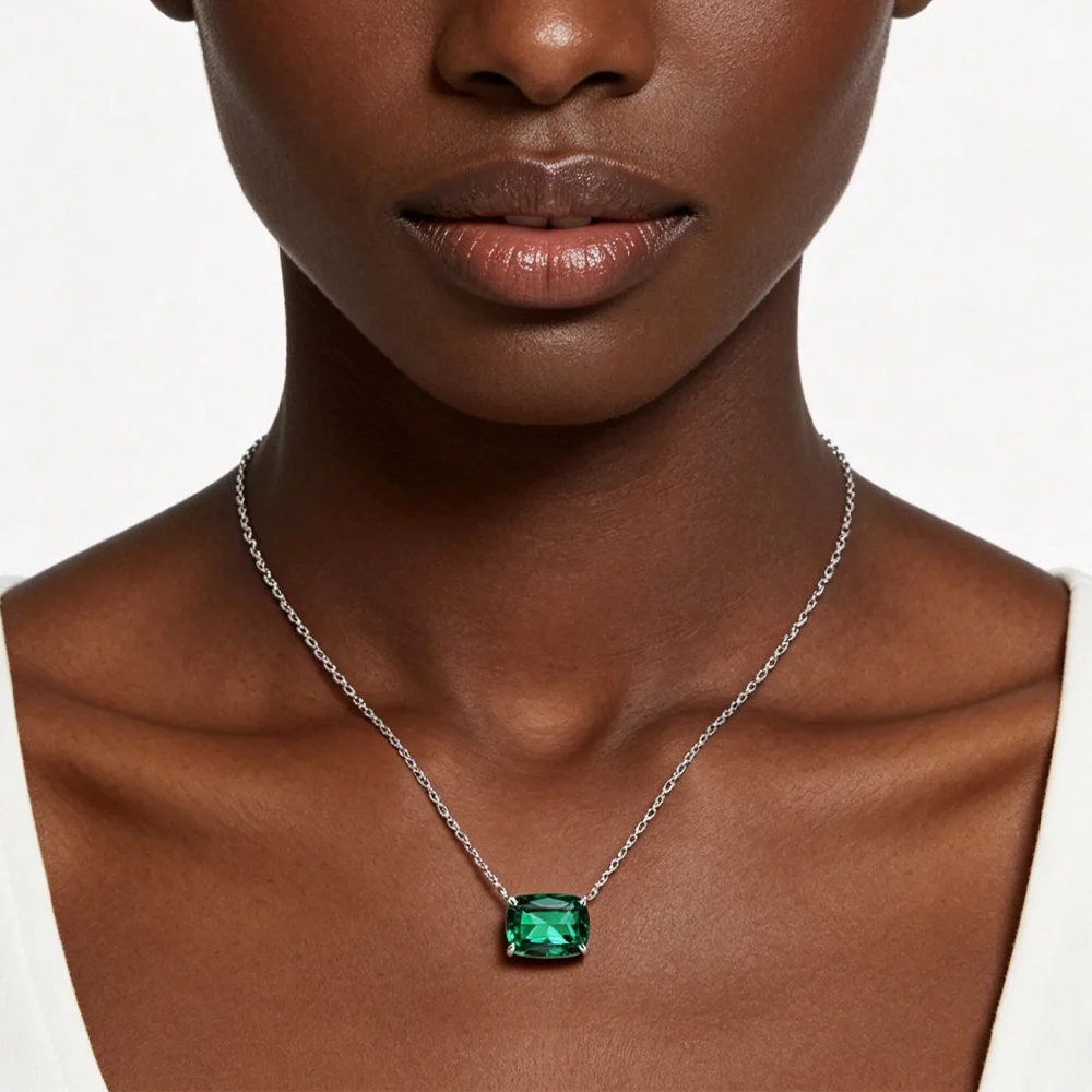 10*14mm Pillow-shaped Emerald Lab Diamond Necklace for Women S925 Sterling Silver High Carbon Diamond Pendant Necklace Jewelry