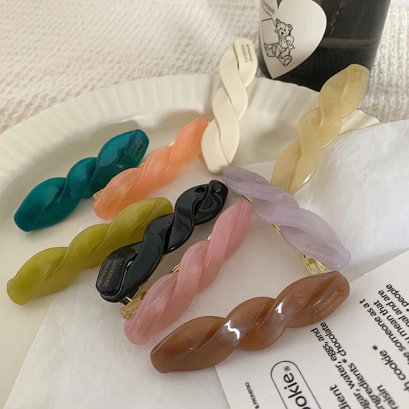 Ins Hot Sale Vintage Twist 6.8cm Long Ponytail Clip Simple Acetic Acid Jelly Colorful Duck Bill Clip Hair Accessories