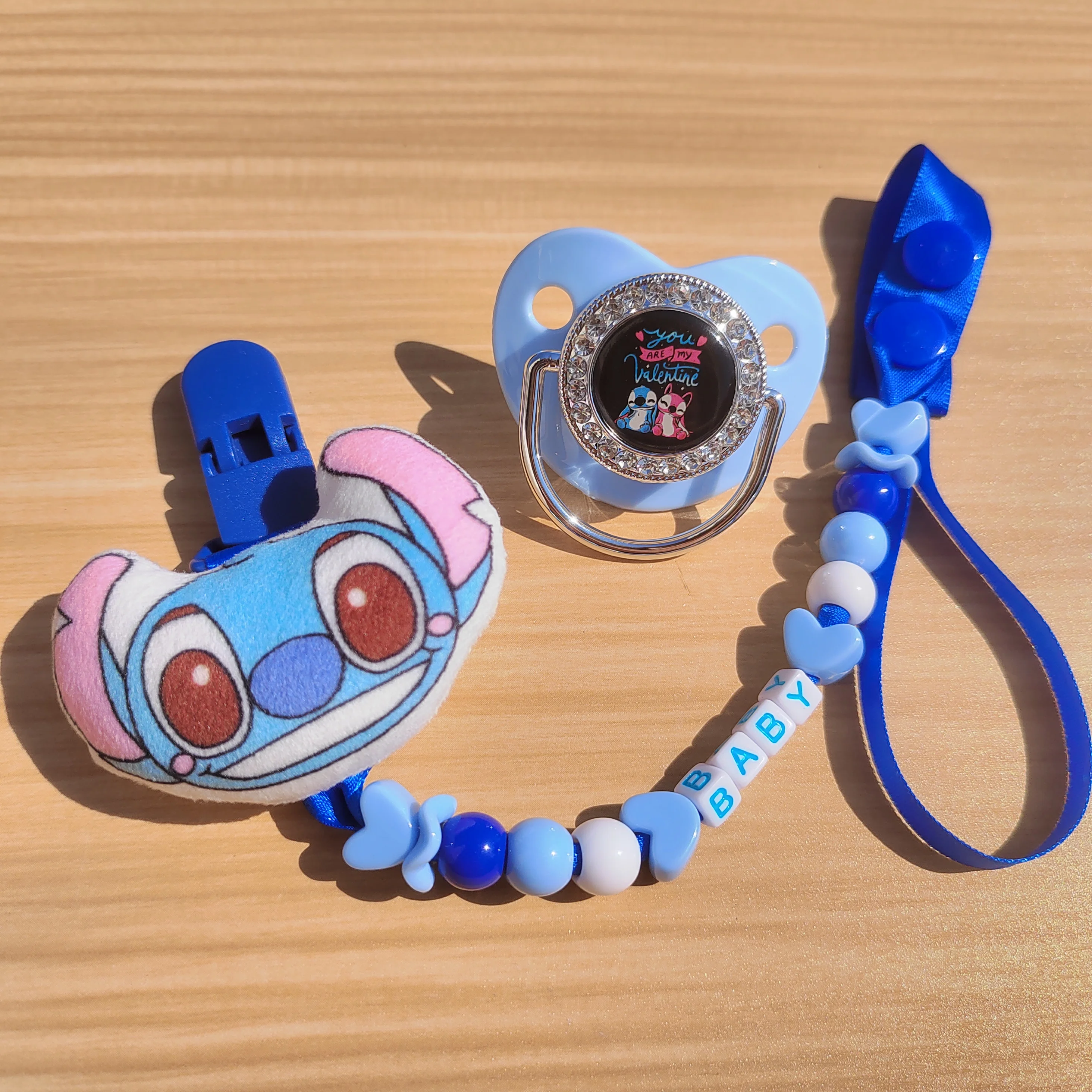 Stitch animated cartoon image pacifier clip and nipple chews for toddlers with teething silicone teether personalized custom