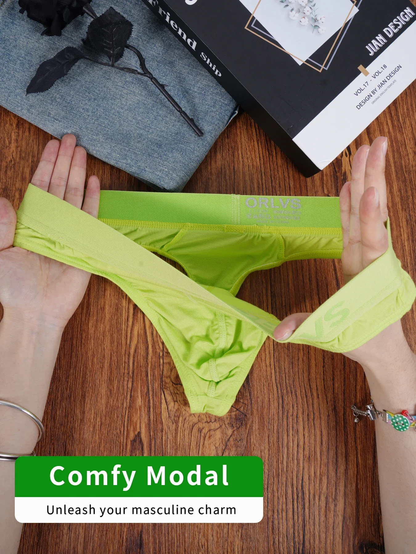 Men's ORLVS Ice Silk Modal Thongs 4 Pack, Soft Breathable Low Rise Seamless Underwear, Ultra Comfortable No-Show Daily