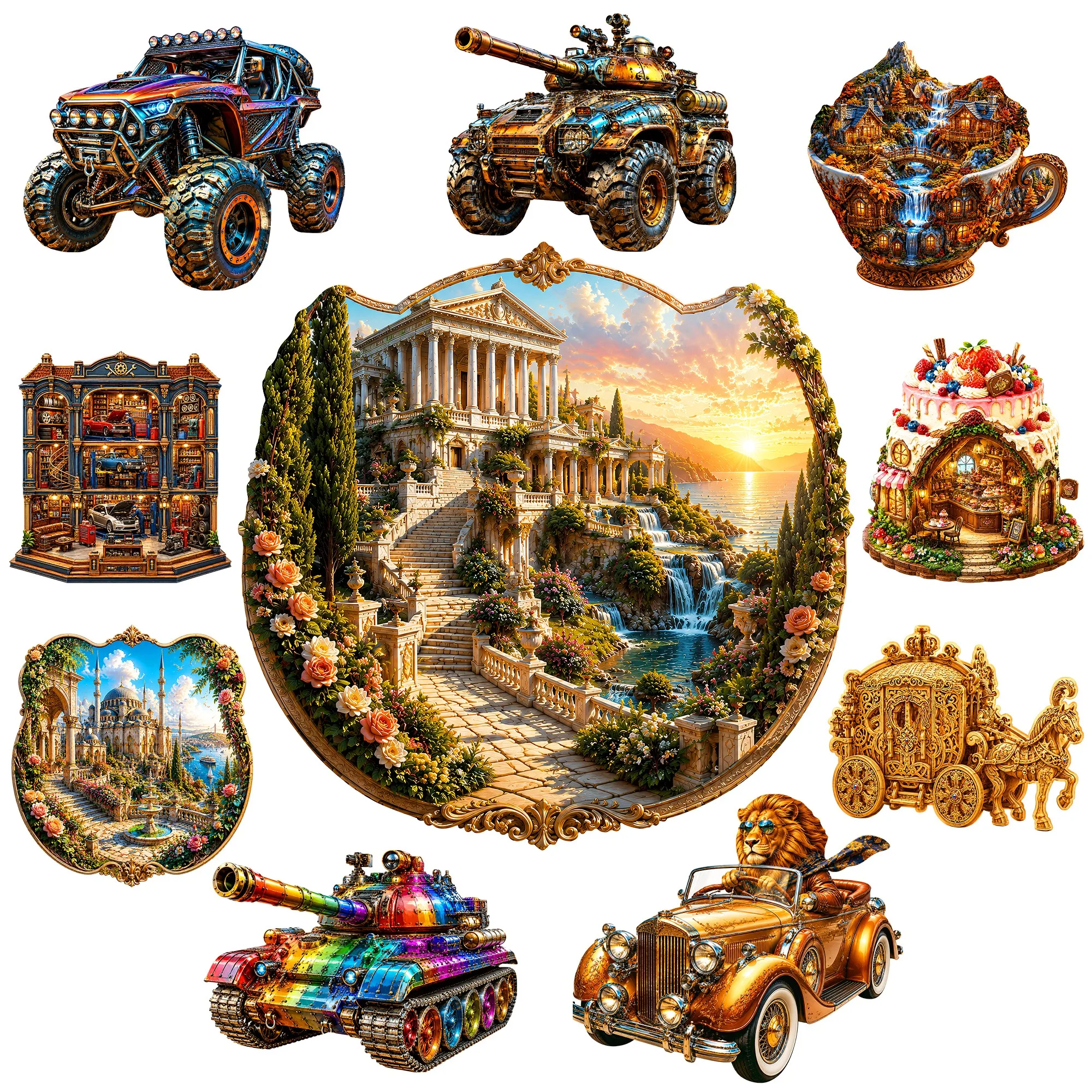 Historic Garden Scenic Architecture Wooden Animal Jigsaw Puzzle Animal Puzzle Toy Brain Teaser Great Holiday Gift for Friends