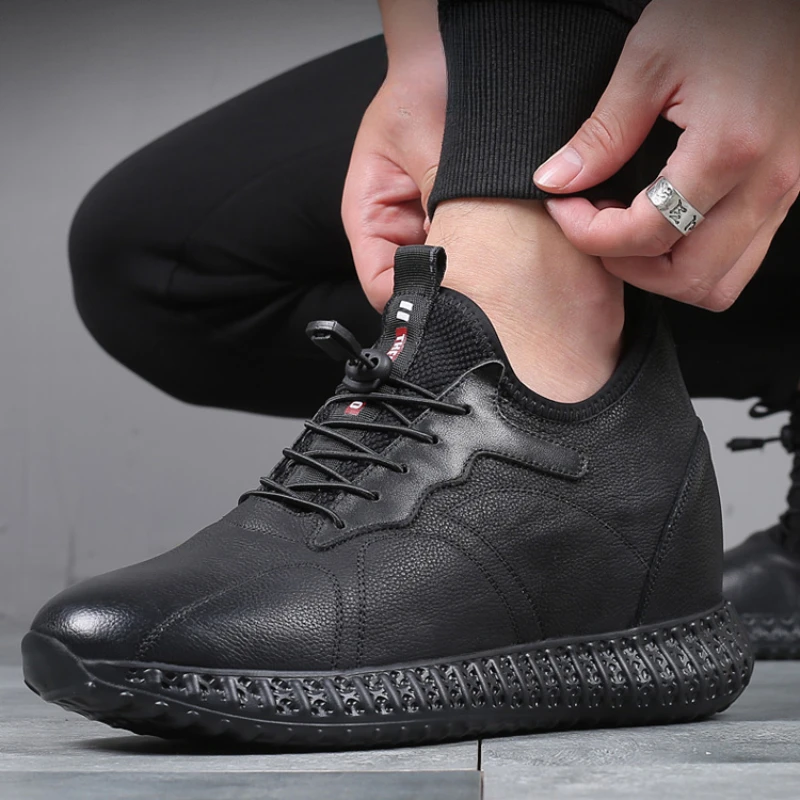 Elevator Shoes for Men's Invisible Height Increase 10cm Genuine Leather Breathable Heightening Shoes Sports Casual Sneakers Male