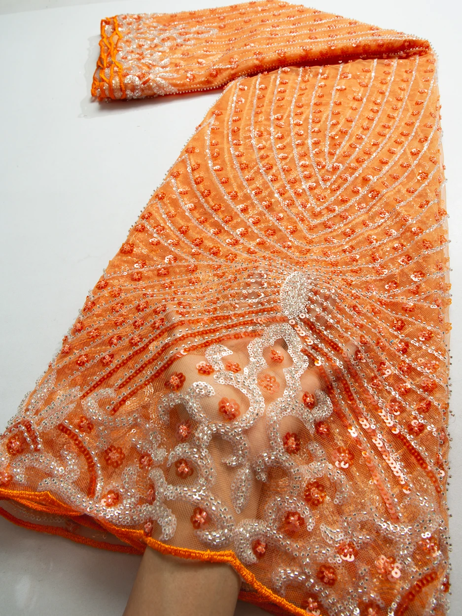 

African French Mesh Beaded Lace Fabrics Wedding Dresses Nigerian Net Lace Embroidery Fabrics Sequins Sew for Women,5yards TY3736