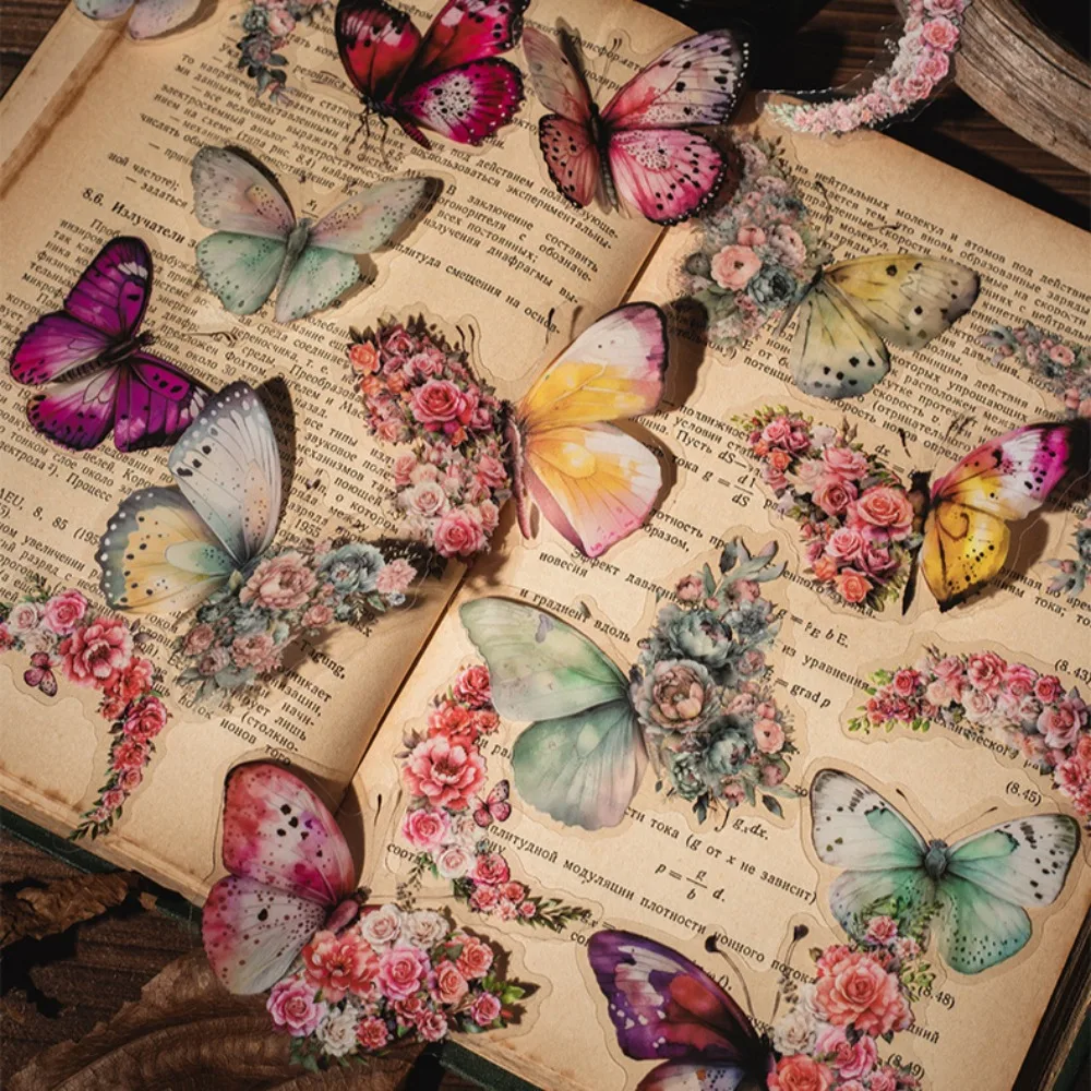 30 PCs Butterfly Flower Themed DIY Decorative Stickers Pack Decorative Stickers For Scrapbook Label Diary Album Planner