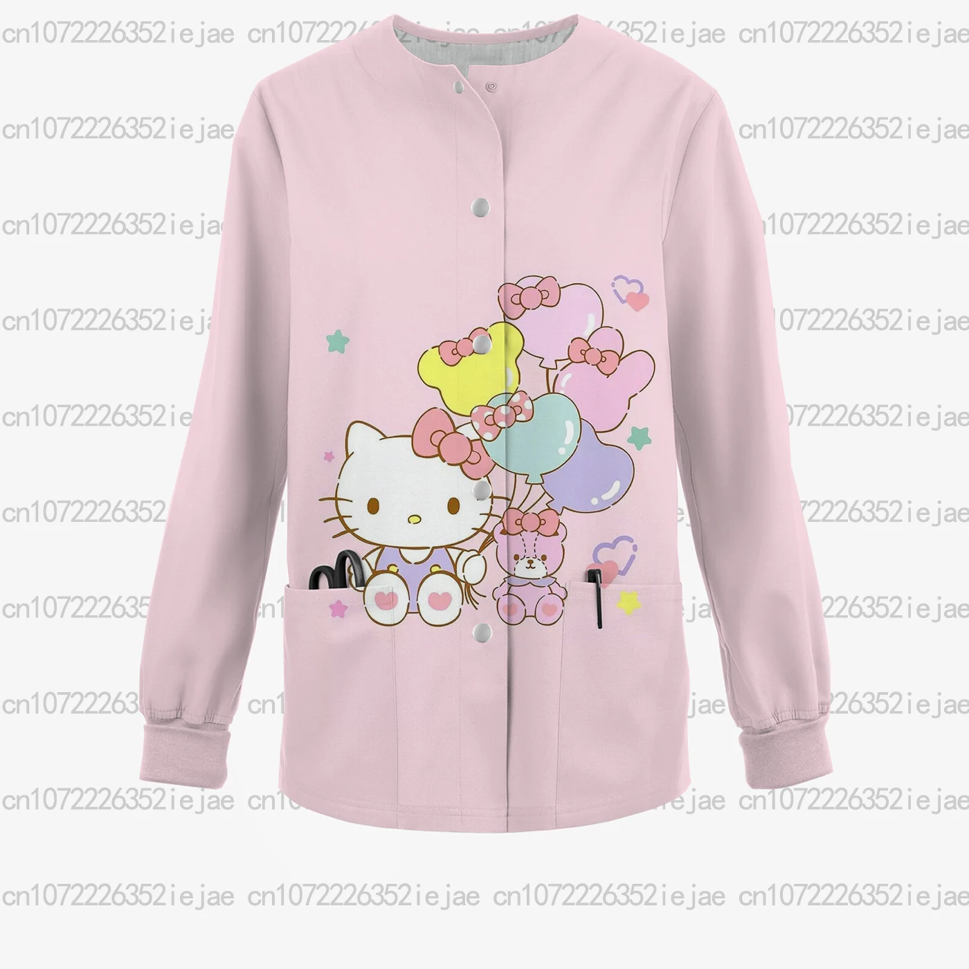 الشتاء المرأة ممرضة موحدة مطبوعة عيد الميلاد مرحبا كيتي التمريض جيب متجمد أعلى الحيوانات الأليفة متجر مستشفى سترة طبية أعلى