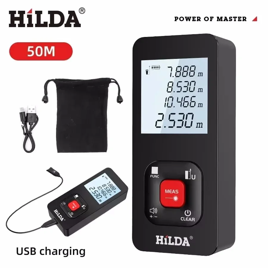 HILDA 50M Laser Rangefinder Distance Meter Laser Tape Range Finder Building Professional Meter Laser Ruler Test Tool