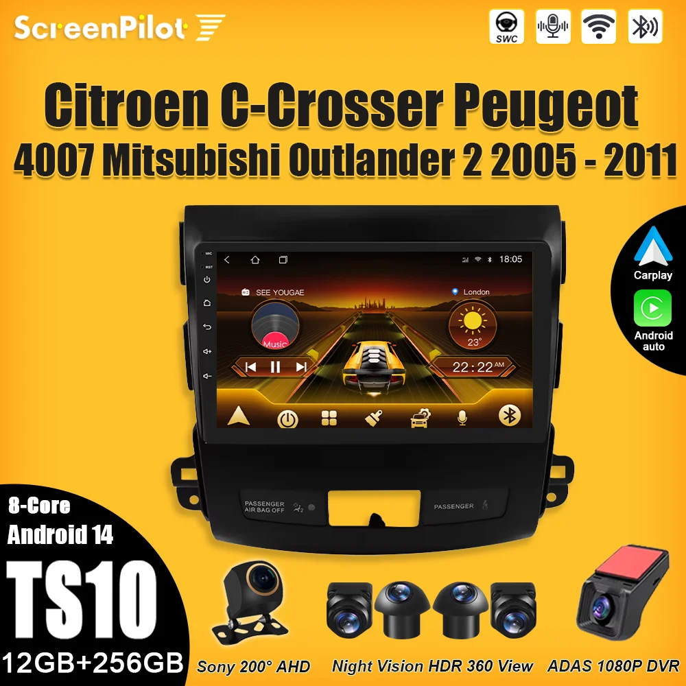 

Android 15 For Citroen C-Crosser Peugeot 4007 Mitsubishi Outlander 2 2005-2011 Car Radio 2 din Multimedia Video Player Carplay