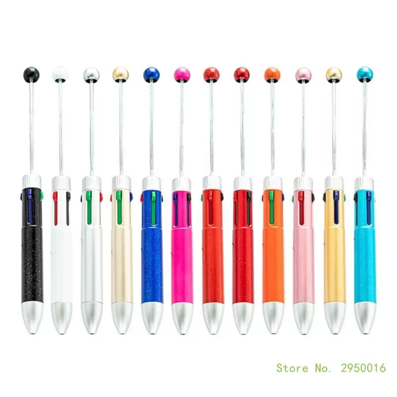 12Pcs Beadable Multicolor Pen 4 Color in 1 Ballpoint Pen Retractable Multicolor Ballpoint Pen for Writing Noting Marking