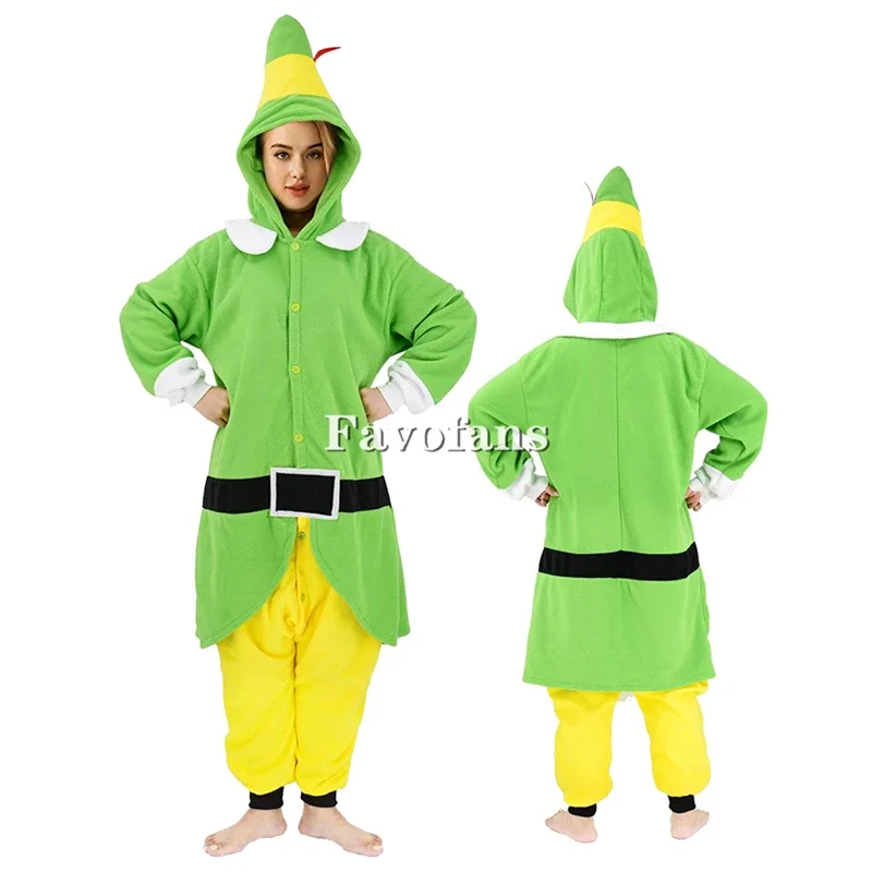 Pijama unisex de Natal, Onesie verde, Kigurumis engraçado, macacão polar, pijamas de Halloween, homens e mulheres adultos