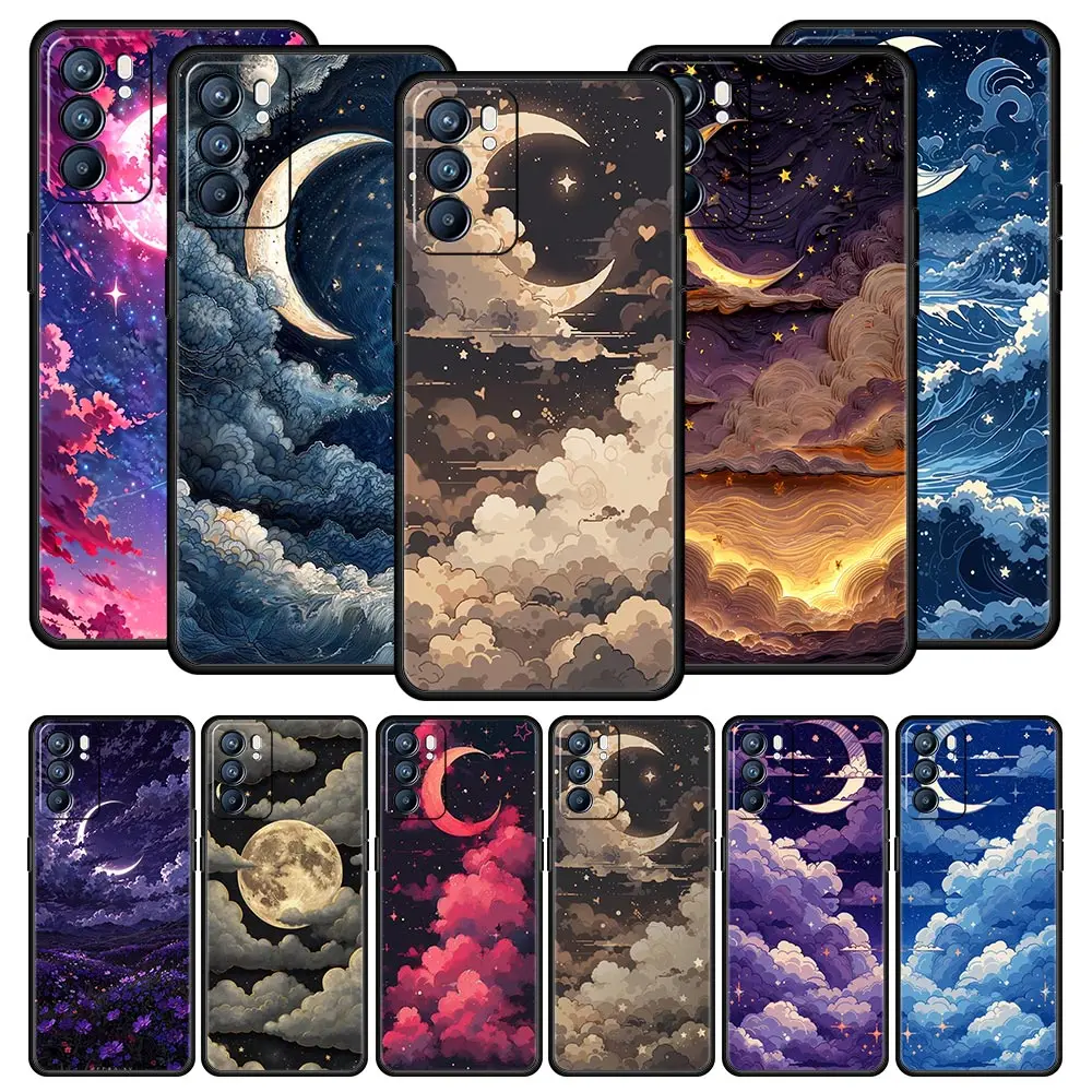 Moon Cloud Comic Style Phone Case For Oppo Reno14 Reno13 Reno12 11 F 10 Find X5 X9 Pro A54 5G A53 A9 A16 A78 4G A80 A98 Cover