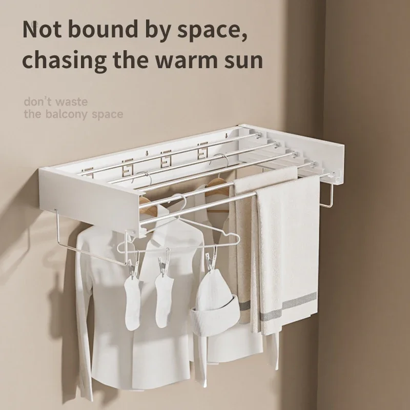 household Storage Rack Indoor Folding Wall-mounted Hidden Drying Rack Rod Cloth Rack Balcony Clothesline Pole Hanger Towel