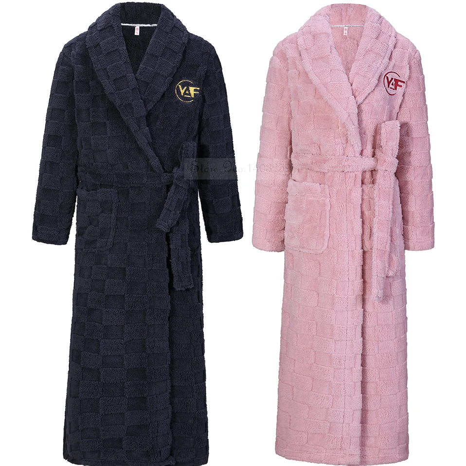 Winter Paar Flanell lange Robe verdickt warme Nachtwäsche Nachtwäsche plus Größe lose Korallen Fleece Kimono Bademantel Kleid zu Hause tragen