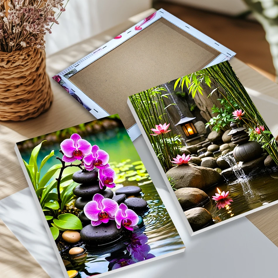 

CHENISTORY Diamond Embroidery Stone Stream Scenery Cross Stitch Full Square Diamond Painting Flowers 5D DIY Rhinestone Pictures