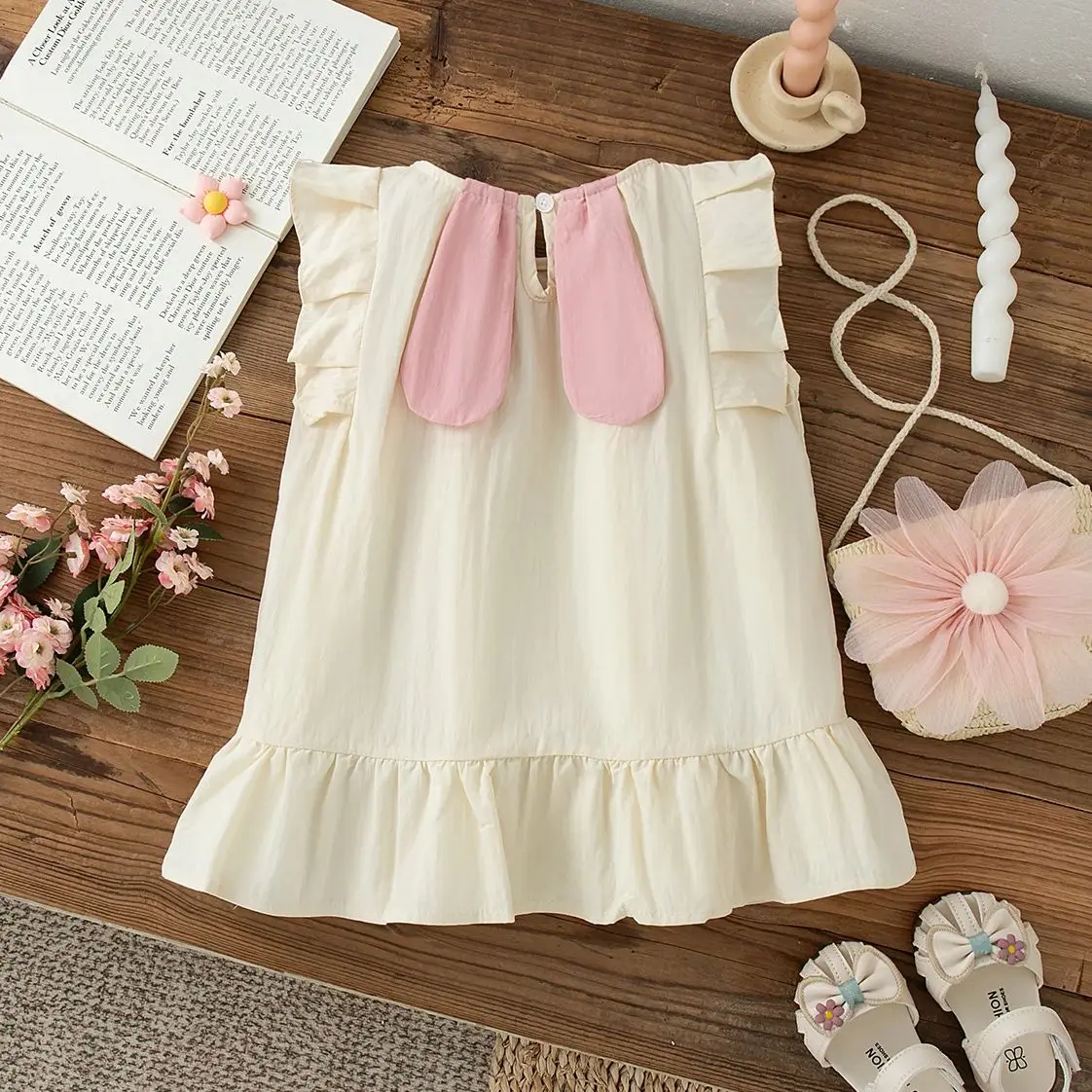 

Toddler Baby Dress Pink Cute Flying Sleeve Breathable Cotton Rabbit Dress Baby Girls Summer Outing Clothing Sent Bag