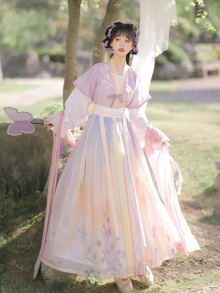 

Chinese Tang Hanfu women round neck short shirt pleated skirt original waist-length Chinese style ancient clothing