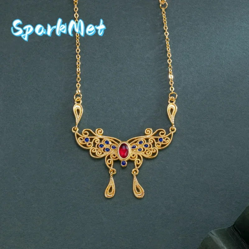 

Женское ожерелье Sparkmet из золота 9999 пробы (24K) с подвеской в виде бабочки, рубином и символом Феникса, цепочка на ключицу, ювелирное украшение