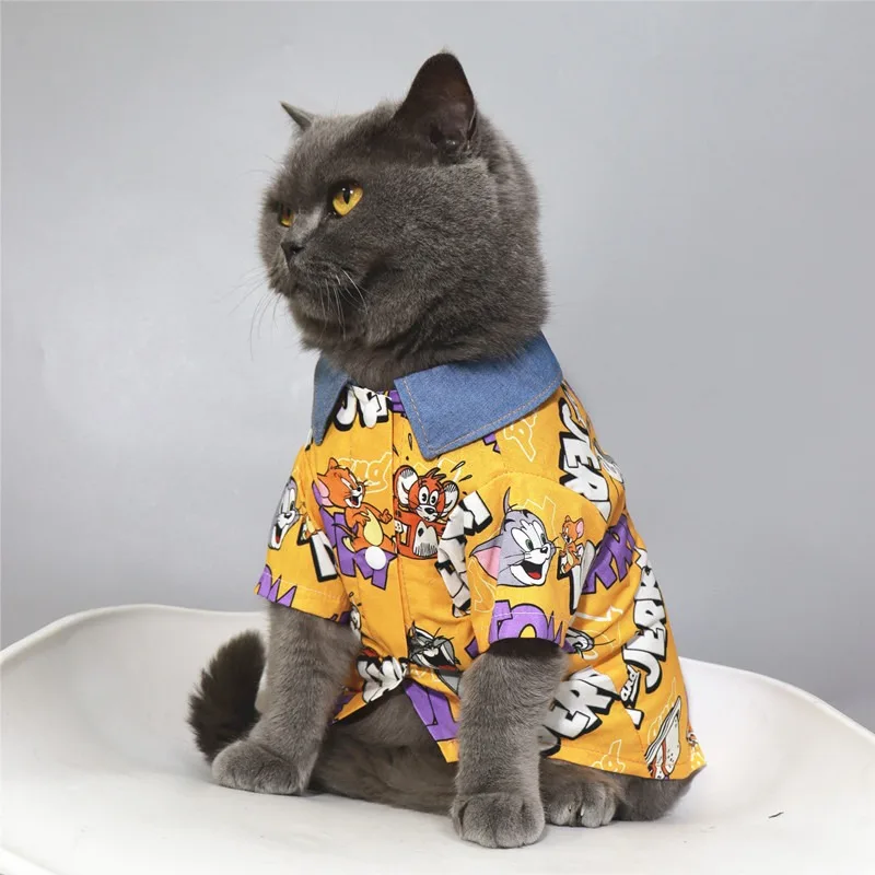 

Tom and Jerry Pet Costumes Cute Cartoon Cat Dog Clothes Funny Puppy Household Shirt Comfortable Pet Summer Outfit for Small Cat