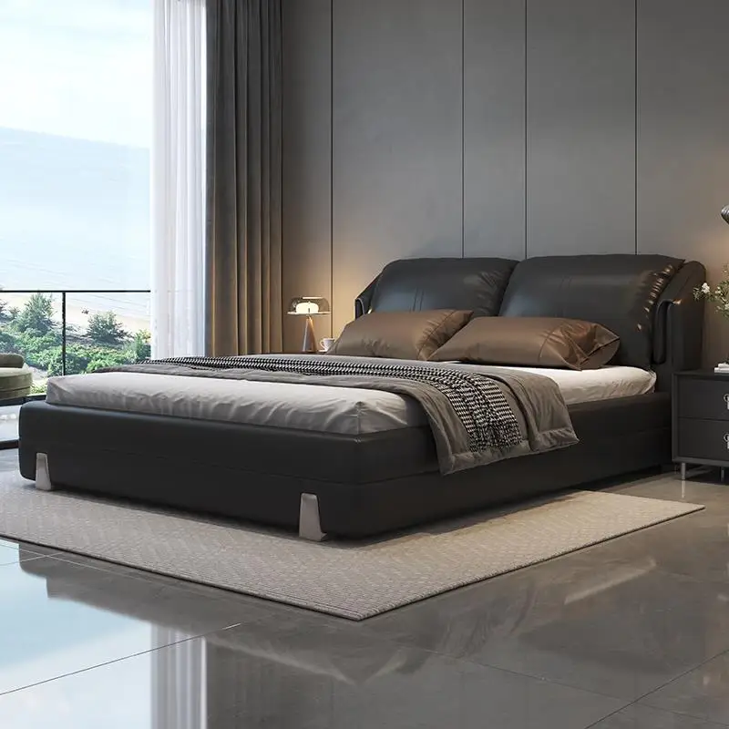 

Customizable 2024 new modern minimalist light luxury leather bed