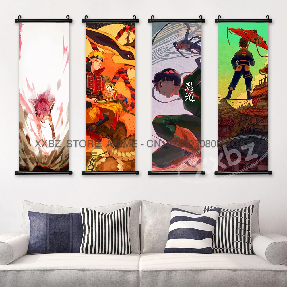 Naruto Scroll Picture Canvas Jiraiya Hanging Painting Wall Art Uchiha Sasuke Anime Poster Nara Shikamaru Classic Home Decoration