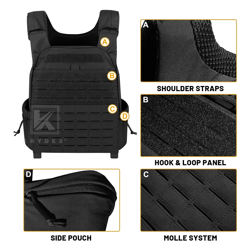 KRYDEX Tactical Training Vest Strength Weighted MOLLE Plate Carrier Adjustable Shoulder Straps Outdoor Sport Men Vest