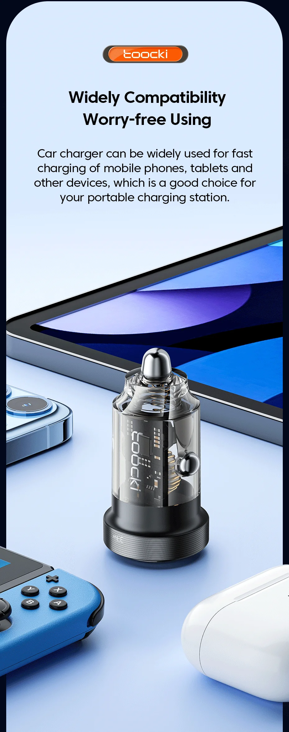 Toocki 33W Car Charger Quick Charge PD 3.0 SCP 5A USB Type C Car Phone Charge Fast Charging For iPhone 14 13 Xiaomi Samsung S23
