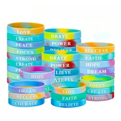 6 Pack Inspirational Rubber Bracelets, Inspirational Silicone Wristbands, Tie Dyed Party Gifts, Suitable for Children and Adults