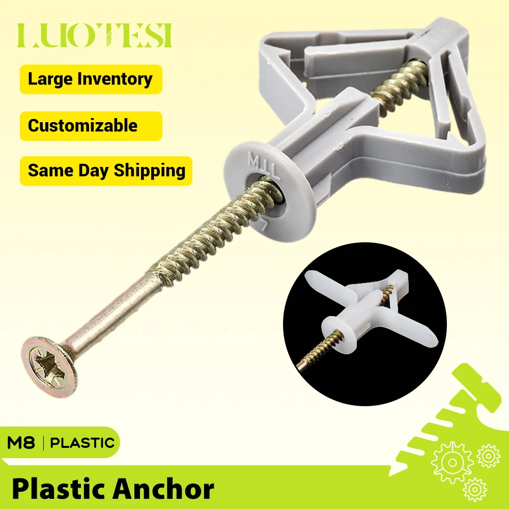 20sets Plastic Expansion Drywall Anchor Kit with Self-tapping Screw M8 Hollow Drywall Anchor Bolt for Gypsum Board Fiberboard